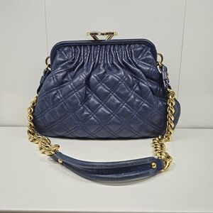 Marc Jacobs Stam Quilted Navy Leather Shoulder Bag with Gold Chain Strap